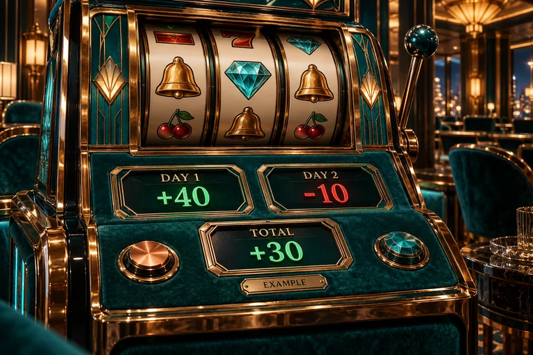 စိတ်ကူးslot counter Day1+40 Day2−10 Total+30ကိုသီးခြားပြထားသည်။